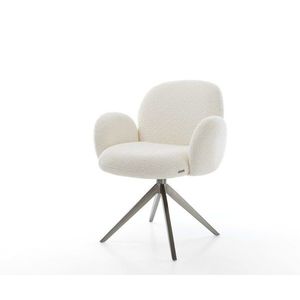 Otočné kreslo Nube-Flex s podrúčkami Bouclé bielej farby Krížový rám vyobraziť