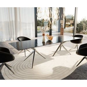 Hranatý jedálenský stôl 300x100 reliéfne sklo dymovo čierny 3D dizajn vyobraziť