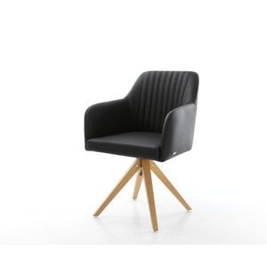 Otočná stolička Greg-Flex čierna z pravej kože s drevenou základňou vyobraziť