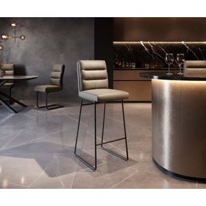 Barová stolička Pela-Flex pravá koža béžová tenká kovová podnož čierne vyobraziť