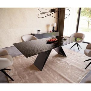 Jedálenský stôl Edge 180-220x100 reliéfne sklo dymovo čierne 3D dizajn vyobraziť