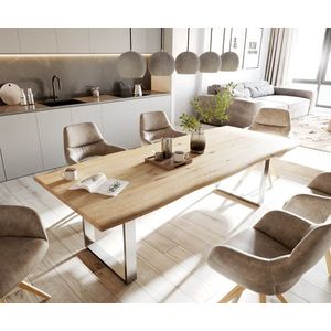 Jedálenský stôl Edge 200x100 cm prírodný dub nerezová oceľ úzka šatňa- vyobraziť