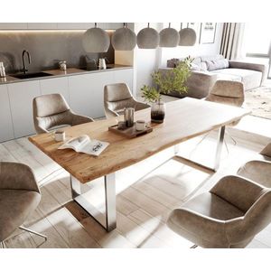 Jedálenský stôl Edge 240x100cm Akácia prírodná nerezová oceľ úzky vyobraziť