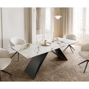 Jedálenský stôl Edge 180-220x100 keramický Calacatta Luxe bielo-zlatý vyobraziť