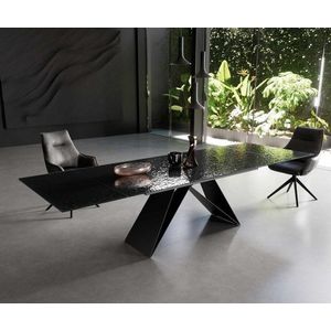 Jedálenský stôl Edge 200-300x100 Reliéfne sklo dymovo čierne 3D dizajn vyobraziť