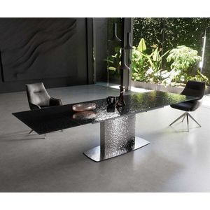 Jedálenský stôl Edge 200-300x100 reliéfne sklo dymovo čierne 3D dizajn vyobraziť