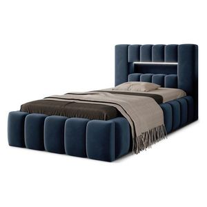 Tmavomodrá čalúnená jednolôžková posteľ s úložným priestorom s roštom 90x200 cm Lamica – ELTAP vyobraziť