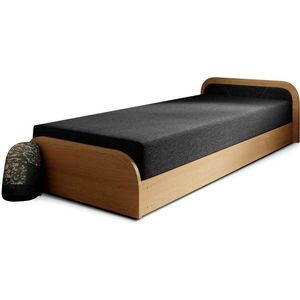 Okrovožltá/tmavosivá čalúnená/z drevotriesky jednolôžková posteľ s úložným priestorom s matracom 80x190 cm Parys – ELTAP vyobraziť