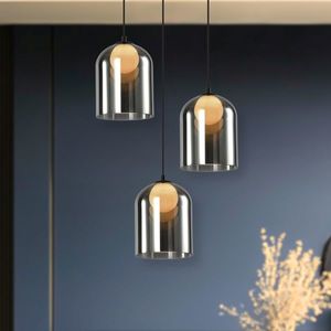 Závesná sklenená lampa KLEA – s grafitovým a matným tienidlom – moderná stolová lampa do obývačky G9 LED vyobraziť