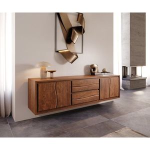 TV stolík Live-Edge 200 cm akáciová hnedá 4 dvierka 2 zásuvky nástenný vyobraziť