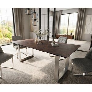 Jedálenský stôl Edge 200x100 sklo antická hnedá nerezová oceľ úzky vyobraziť