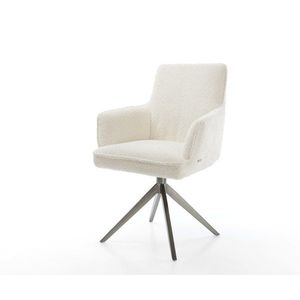 Otočné kreslo Heira-Flex s podrúčkami Bouclé bielej farby Krížový rám vyobraziť