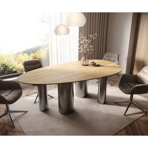 Oválny jedálenský stôl Edge 220x120 Keramický Laminam® Sabbia Dub vyobraziť