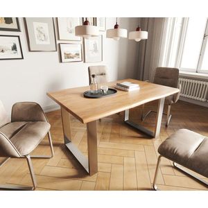 Jedálenský stôl Edge 140x90 prírodná akácia nerezová oceľ úzka podnož vyobraziť