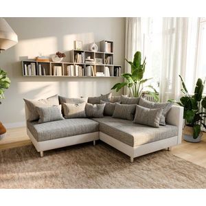 Rohová pohovka Clovis biela svetlosivá modulárna s kreslom vpravo vyobraziť