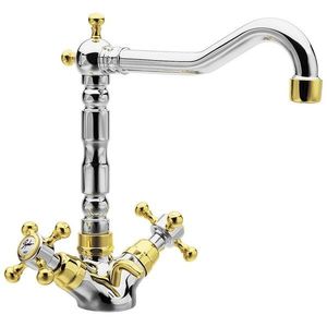 SAPHO - ANTEA stojánkova umývadlová batéria s retro hubicou s výpusťou, chróm/zlato 3372 vyobraziť