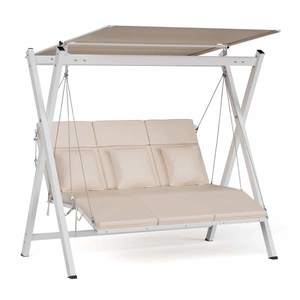 Blumfeldt FlexiSwing hollywoodska hojdačka 3-miestna Nastaviteľné operadlo + slnečná strieška, odolná voči poveternostným vplyvom vyobraziť