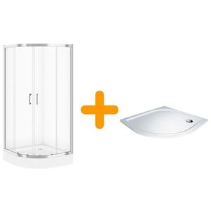 CERSANIT/S - SPRCHOVÝ KÚT štvrťkruh 90x90 TRANSPARENT SKLO + vanička S158-005-SET1 vyobraziť