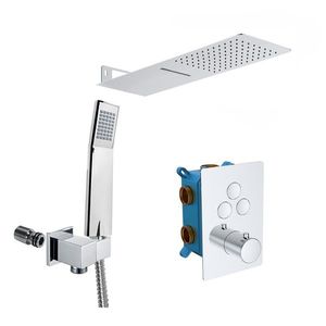 Mereo Sprchová sada s termostatickou podomietkovou tlačidlovou batériou - 3-cestná - hranatý kryt CB60157TC2N vyobraziť