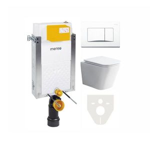 Mereo WC set - Rimless WC hranaté, modul na zamurovanie, biele hranaté tlačidlo MM01SETRB vyobraziť