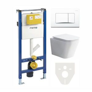 Mereo WC set - Rimless WC hranaté, modul pre sadrokartón, biele hranaté tlačidlo MM02SETRB vyobraziť