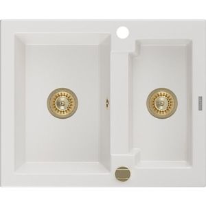 MEXEN/S MEXEN/S - Carlos granitový drez 1.5 582x475 mm, biela, + zlatý sifón 6518581500-20-G vyobraziť