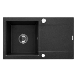 INVENA INVENA - Granitový drez TESALIA dlhý odkvap, čierny s automatickým sifónom, chróm AZ-01-043-B vyobraziť
