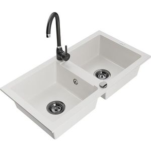 MEXEN/S MEXEN/S - Mario granitový drez 2-bowl vrátane batérie Telma, biela 6504-20-670200-70 vyobraziť