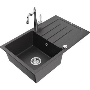 MEXEN/S MEXEN/S - Bruno granitový drez 1-miska s odkvapkávačom vrátane batérie Carla, čierna kropenatá 6513-76-670700-00 vyobraziť