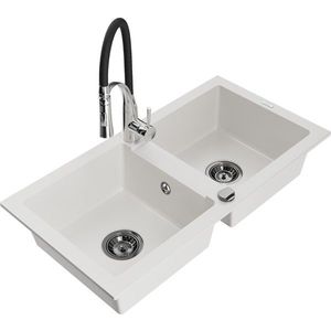 MEXEN/S MEXEN/S - Mario granitový drez 2-bowl vrátane batérie Aster, biela 6504-20-73450-07-B vyobraziť