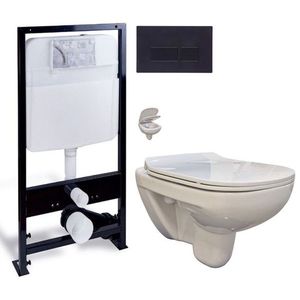 PRIM predstenový inštalačný systém s čiernym tlačidlom 20/0044 + WC bez oplachového kruhu Edge + SEDADLO PRIM_20/0026 44 EG1 vyobraziť