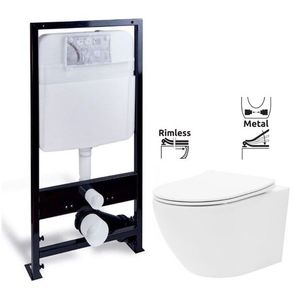 PRIM predstenový inštalačný systém bez tlačidla + WC REA Carlo Flat Mini Rimlesss + SEDADLO PRIM_20/0026 X CF1 vyobraziť