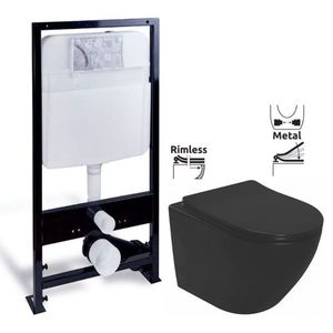 PRIM predstenový inštalačný systém bez tlačidla + WC REA CARLO MINI RIMLESS ČIERNY MAT + SEDADLO PRIM_20/0026 X MM1 vyobraziť