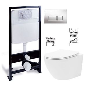 PRIM předstěnový instalační systém s chromovým tlačítkem 20/0041 + WC REA Carlo Flat Mini Rimlesss + SEDADLO PRIM_20/0026 41 CF1 vyobraziť