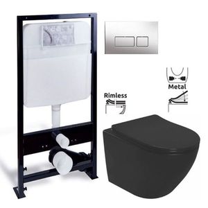 PRIM předstěnový instalační systém s chromovým tlačítkem 20/0041 + WC REA CARLO MINI RIMLESS ČIERNY MAT + SEDADLO PRIM_20/0026 41 MM1 vyobraziť