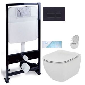 PRIM predstenový inštalačný systém s čiernym tlačidlom 20/0044 + WC Ideal Standard Tesi so sedadlom SoftClose, AquaBlade PRIM_20/0026 44 TE1 vyobraziť