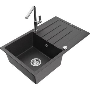 MEXEN/S MEXEN/S - Bruno granitový drez 1 s odkvapkávačom vrátane batérie Flora, čierna kropenatá 6513-76-670401-00 vyobraziť