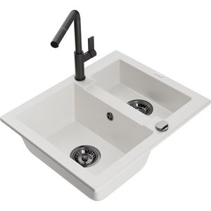 MEXEN/S MEXEN/S - Carlos granitový drez 1.5 vrátane batérie Flora, biela 6518-20-670401-70-B vyobraziť