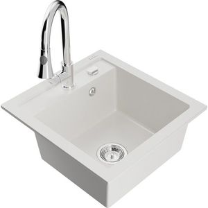 MEXEN/S MEXEN/S - Vito granitový drez 1-miska vrátane batérie Elia, biela 6503-20-670101-00 vyobraziť