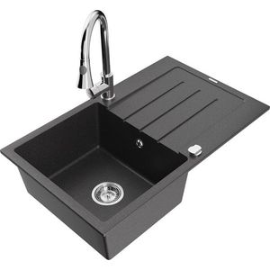 MEXEN/S MEXEN/S - Bruno granitový drez 1 s odkvapkávačom vrátane batérie Elia, čierna kropenatá 6513-76-670101-00 vyobraziť