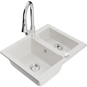 MEXEN/S MEXEN/S - Carlos granitový drez 1.5 vrátane batérie Elia, biela 6518-20-670101-00 vyobraziť