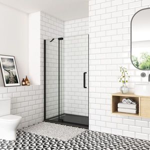 H K - Sprchové dvere AIRLINE BLACK B5 90 jednokrídlové s pevnou stenou 85-90 x 195, L/P variant SE-AIRLINEBLACKB590SET vyobraziť