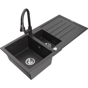 MEXEN/S MEXEN/S - Andres granitový drez s odkvapkávačom vrátane batérie Elia, čierna nakrápiany 6515-76-670101-76 vyobraziť