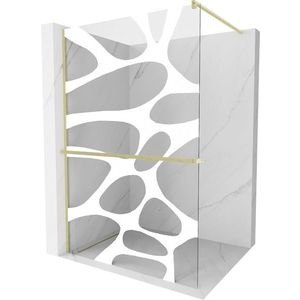 MEXEN/S - Kioto+ Sprchová zástena WALK-IN s poličkou a držiakom uterákov 80 x 200, biely vzor, zlatá kartáčovaná 800-080-121-55-97 vyobraziť