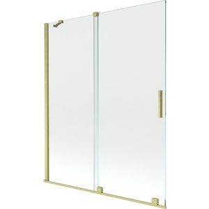 MEXEN/S - Velar Dvojkrídlová posuvná vaňová zástena 140 x 150, transparent, zlatá kartáčovaná 896-140-000-01-55 vyobraziť