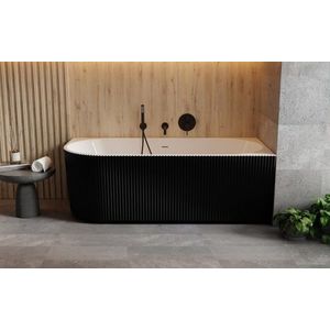 BESCO - Voľne stojaca vaňa DENAYA čierna/biela, sifón so štrbinovým prepadom - Farba - Čierna / biela, Farba sifónu - Chróm, Rozmer vane - 150 × 75 cm, Spôsob prevedenia - Pravé VANDENA150BWP vyobraziť