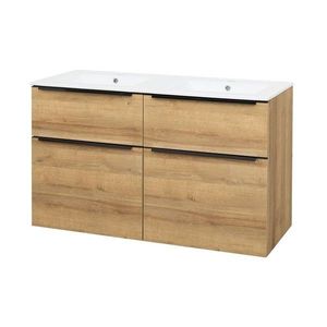 Mereo Mailo, kúpeľňová skrinka s keramickým umývadlom 121 cm, dub Riviera, čierne madlo CN523B vyobraziť