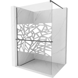 MEXEN/S - Kioto+ Sprchová zástena s poličkou WALK-IN 90 x 200, biela vzor, grafit metal 800-090-121-95-85 vyobraziť