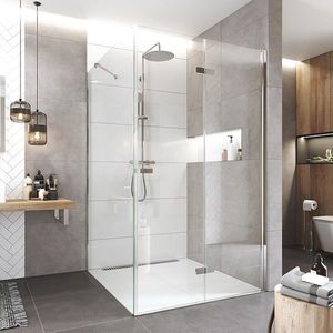 Mereo Sprchovací kút, Novea, štvorec, zalamovací, 100x100 cm, chróm ALU, sklo Číre, dv. pravé a pevný diel CK13833ZP vyobraziť