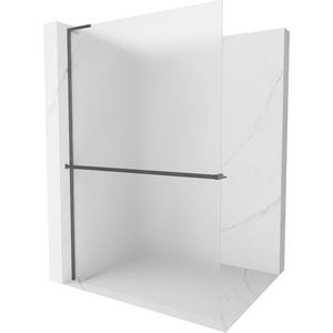 MEXEN/S - Kioto+ L Sprchová zástena WALK-IN s poličkou a držiakom uterákov 80 x 200, dekor, grafit kartáčovaná 800-080-123-66-30 vyobraziť